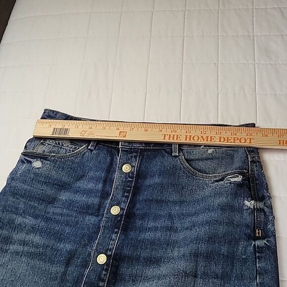 ZARA Women's Skirt Size M Cotton ButtonFLY DISTRESSED JEAN Denim Skirt - Picture 4 of 7